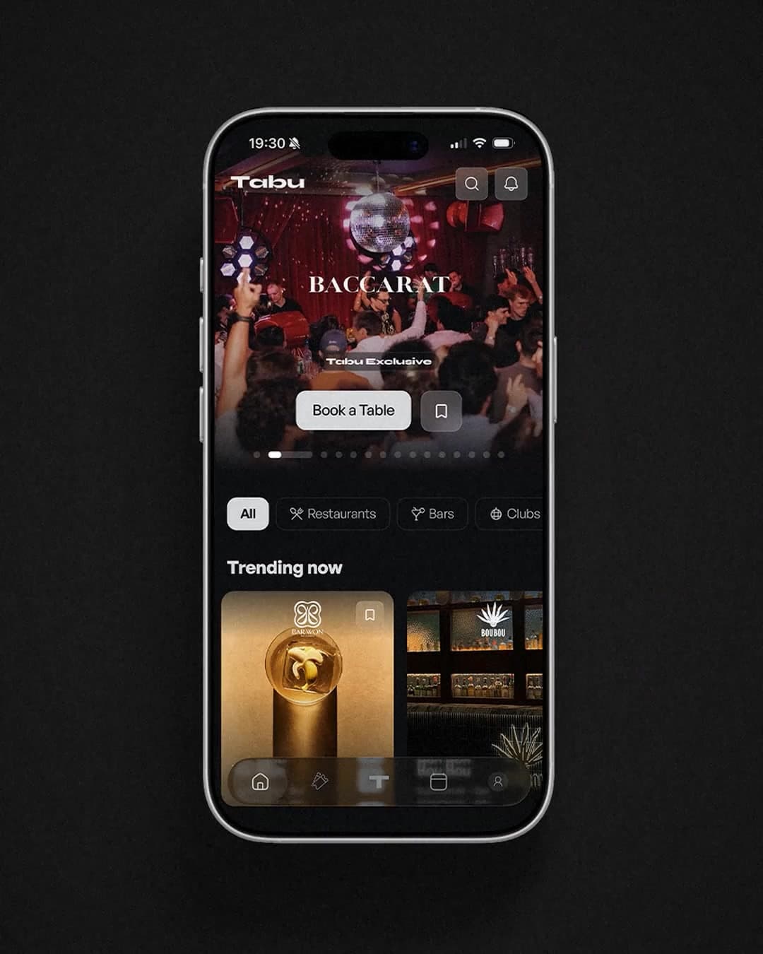 The Tabu app: venues, bookings and The Scene, cut with a night out